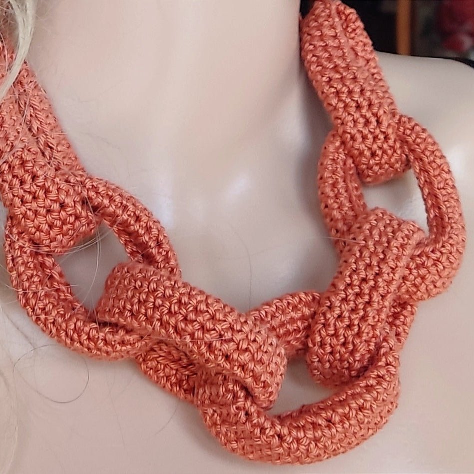 Light Gray Chunky Crochet Yarn Necklace - Handmade Statement Jewelry - StepToLight