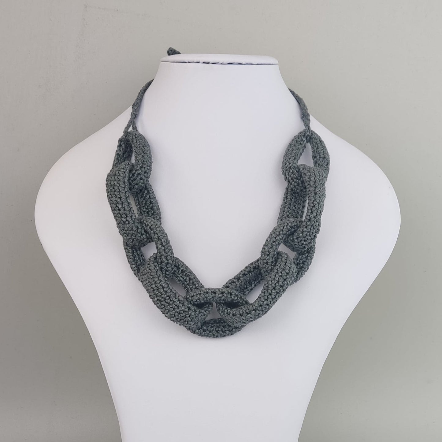Light Gray Chunky Crochet Yarn Necklace - Handmade Statement Jewelry - StepToLight