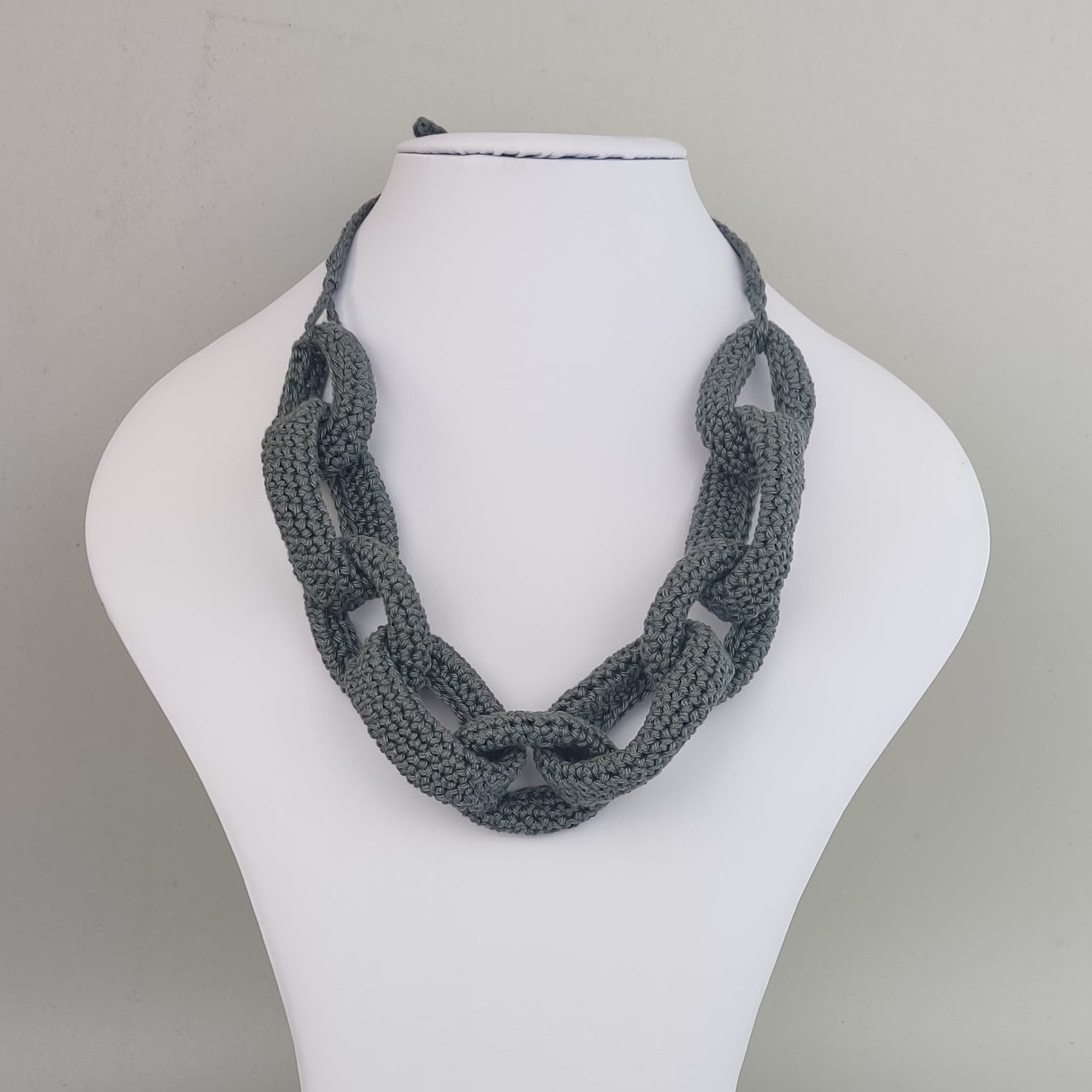 Light Gray Chunky Crochet Yarn Necklace - Handmade Statement Jewelry - StepToLight