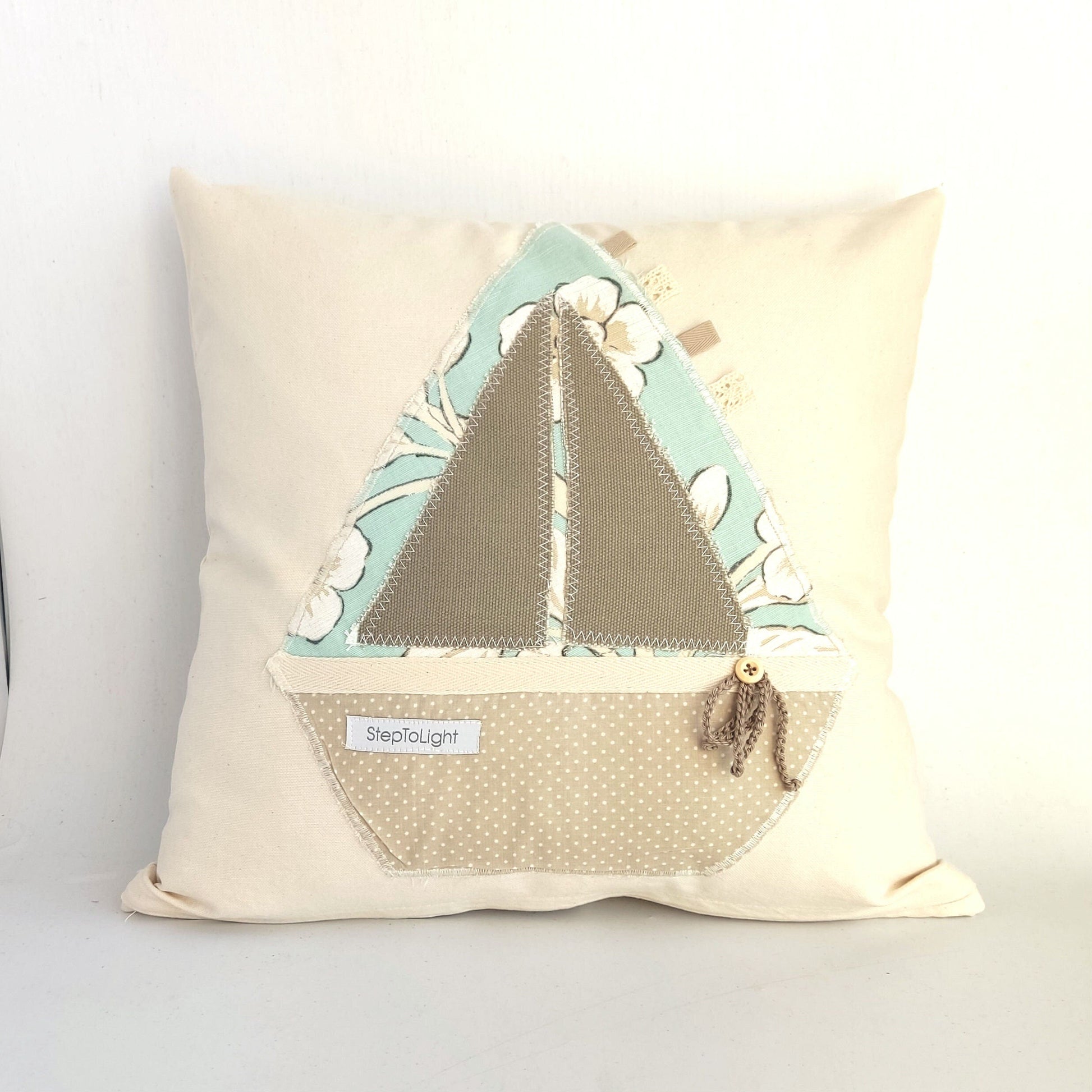 Nautical Pillow Cover Set - Handmade Patchwork Sailing Boat Coastal Decor - StepToLight