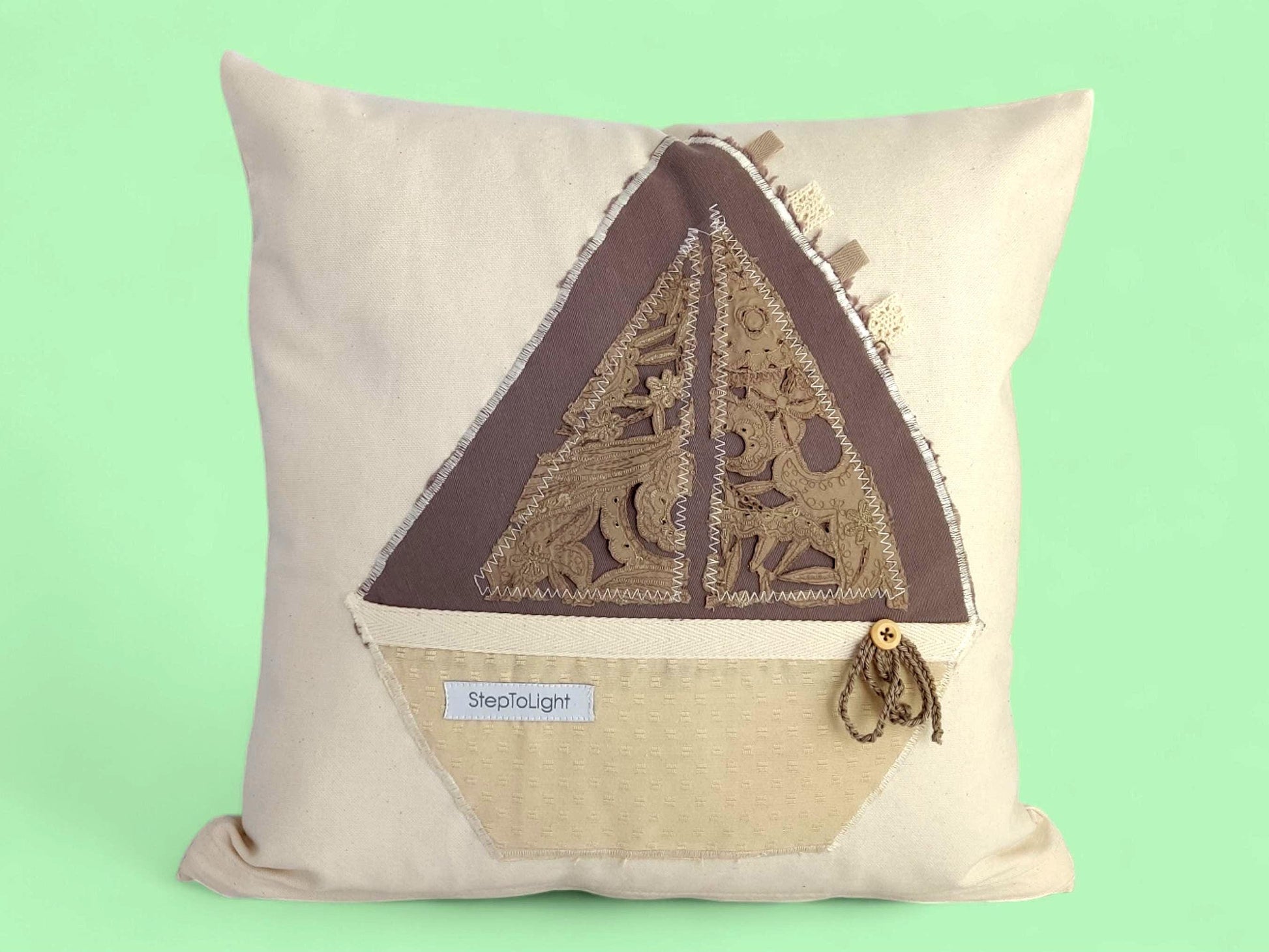 Nautical Pillow Cover Set - Handmade Patchwork Sailing Boat Coastal Decor - StepToLight