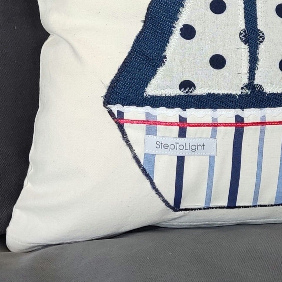 Nautical Pillow Cover Set - Red White Patchwork Sailing Boat Decor - StepToLight