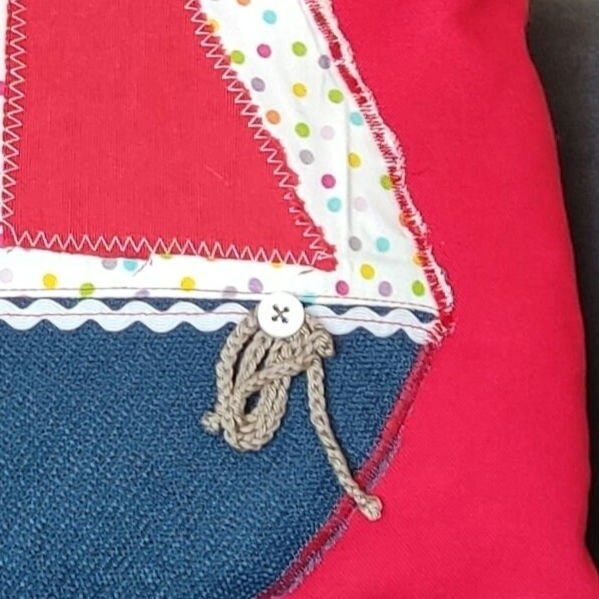 Nautical Pillow Cover Set - Red White Patchwork Sailing Boat Decor - StepToLight