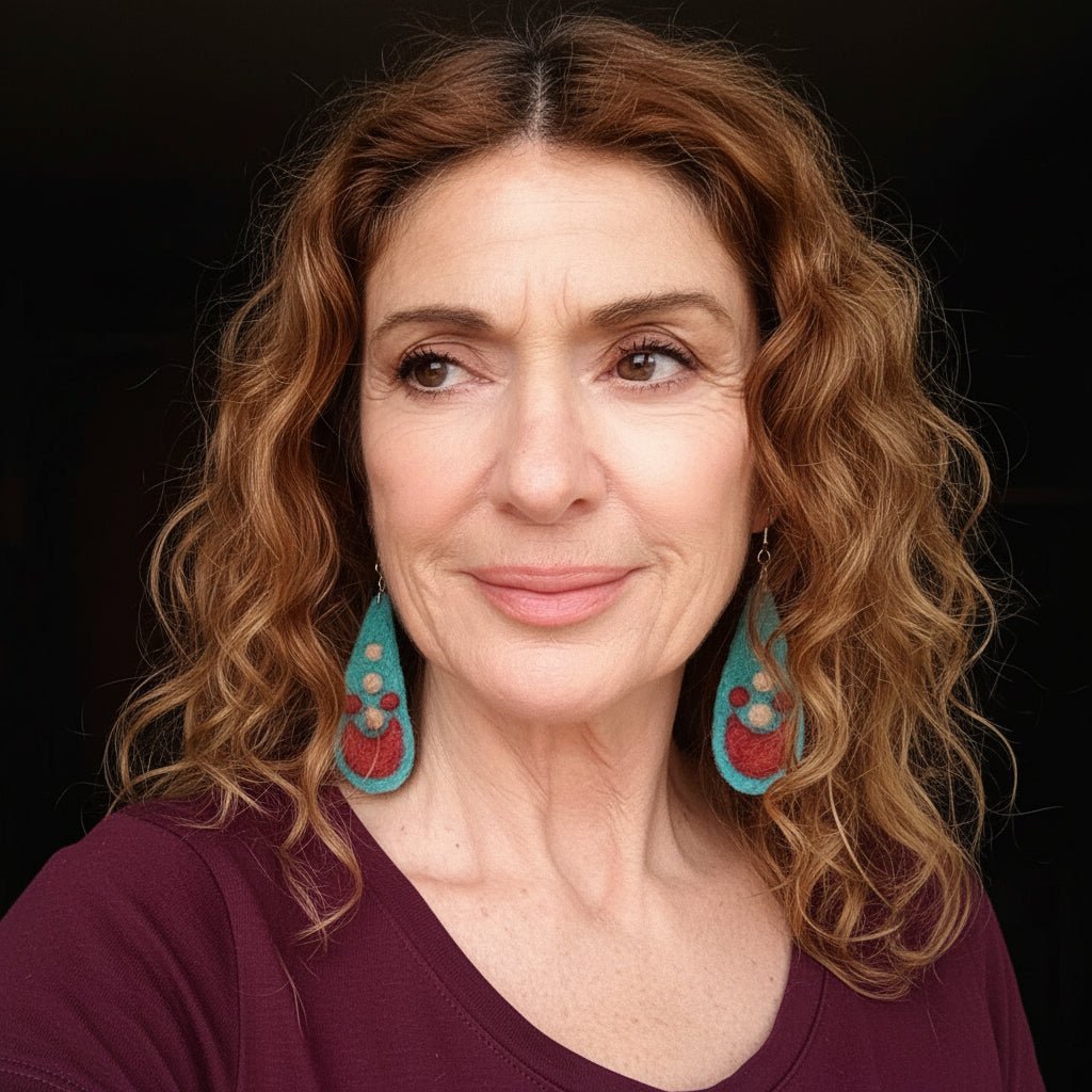 Needle Felted Earrings: Boho Teardrop Merino Wool, Silver Hooks - StepToLight