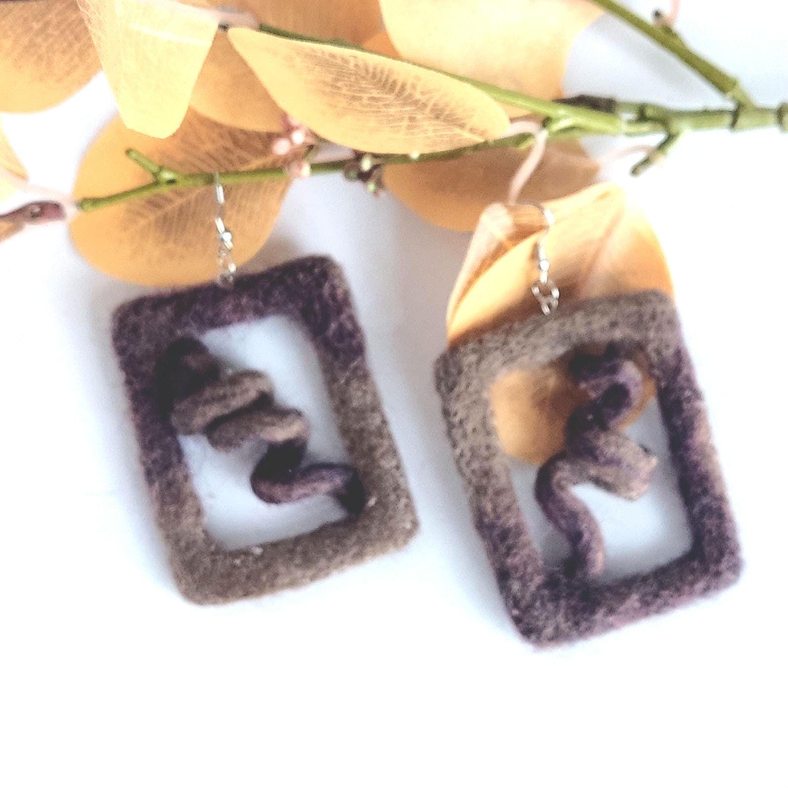 Needle Felted Earrings: Boho Teardrop Merino Wool, Silver Hooks - StepToLight