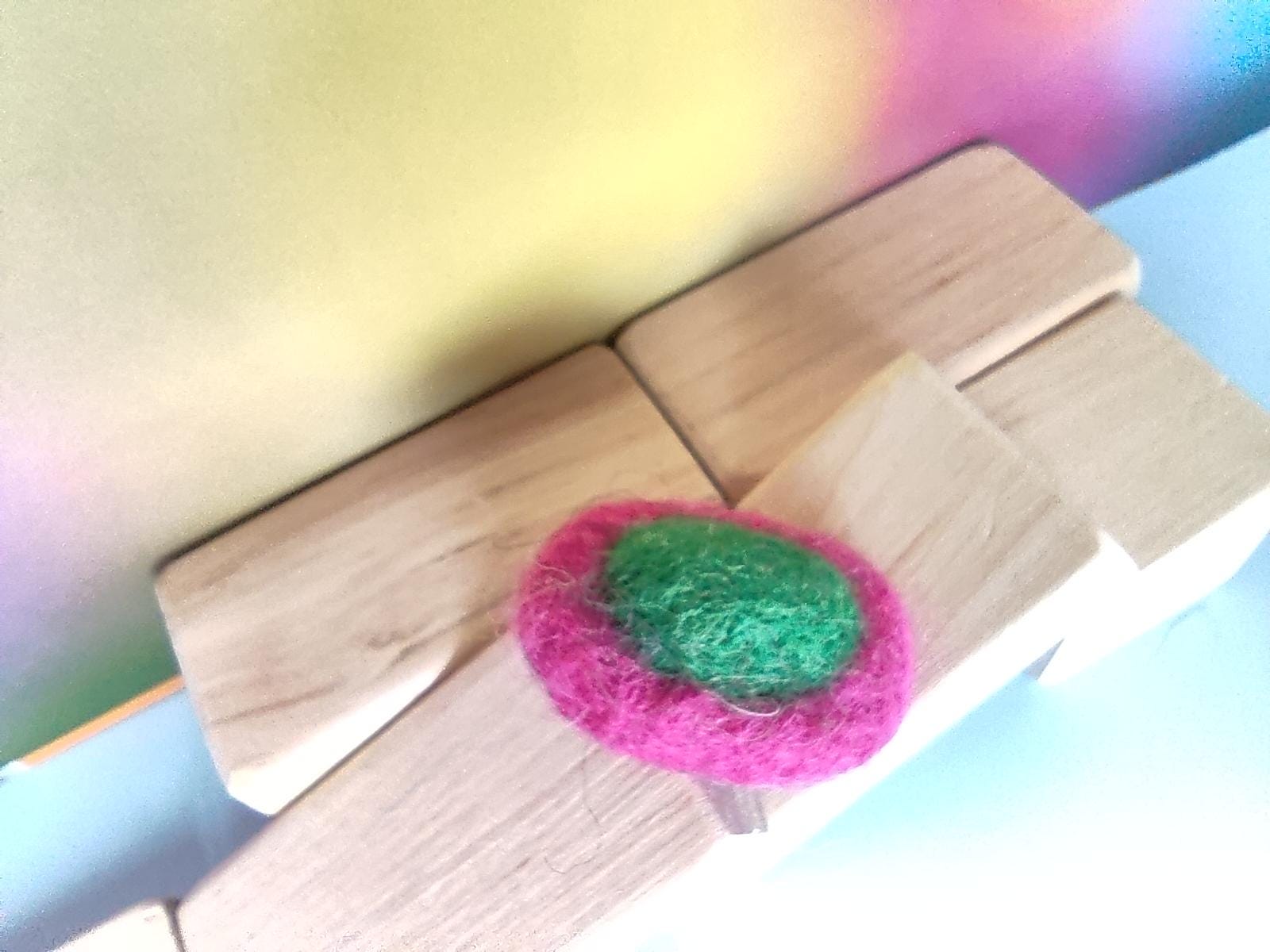 Needle Felted Ring - Chunky Oval Boho Statement Ring, Adjustable Stainless Steel, Handmade Felt Jewelry - StepToLight