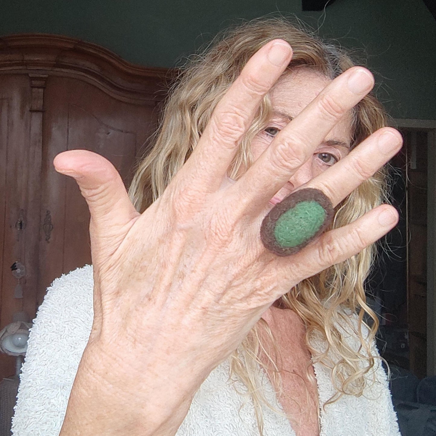 Needle Felted Ring - Chunky Oval Boho Statement Ring, Adjustable Stainless Steel, Handmade Felt Jewelry - StepToLight