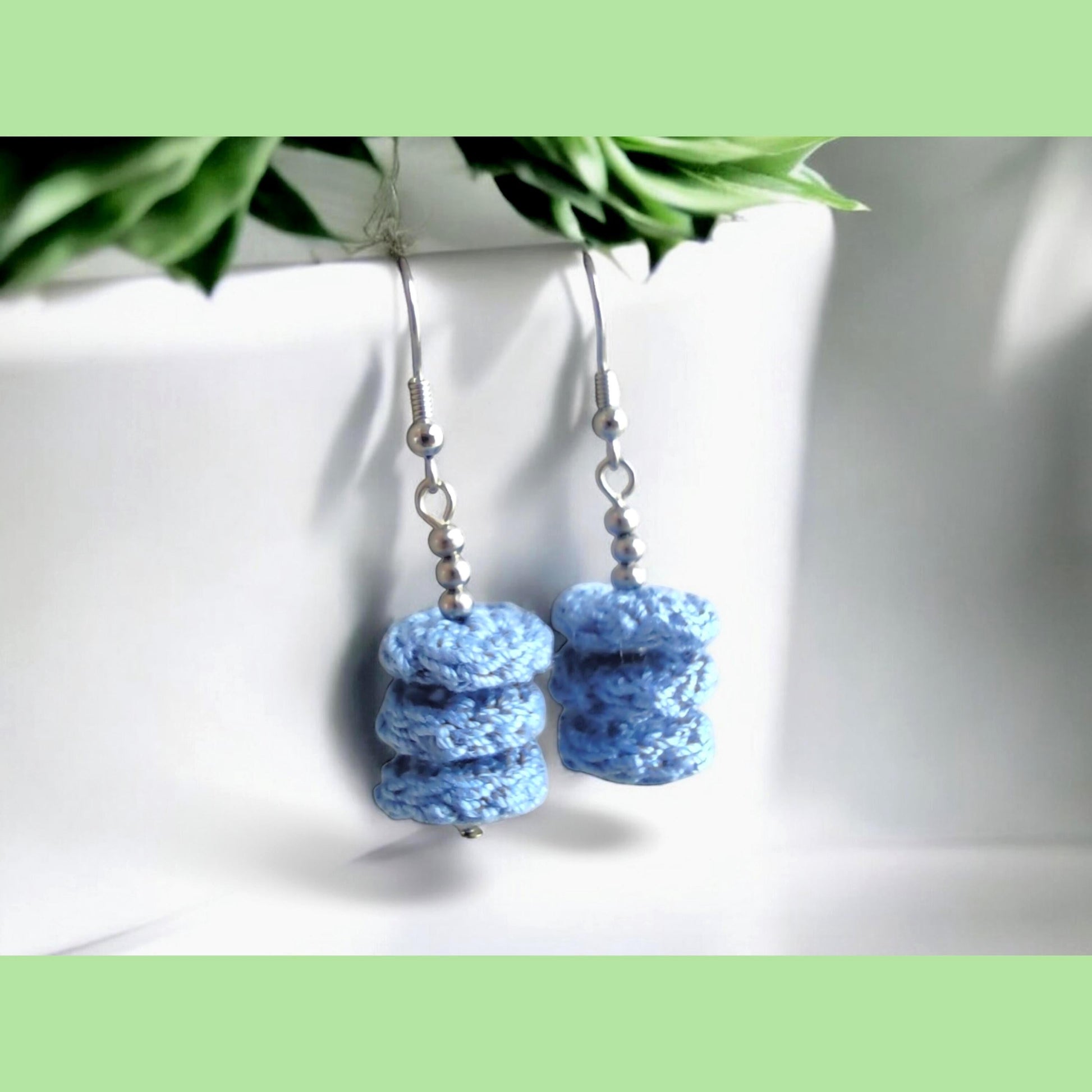 Orange & Beige Crochet Dangle Earrings with Orange Beads - Tiered Circle Drop - StepToLight