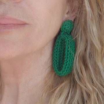 Orange Crochet Hoop Earrings: Cotton Yarn, Gold Plated Studs - StepToLight
