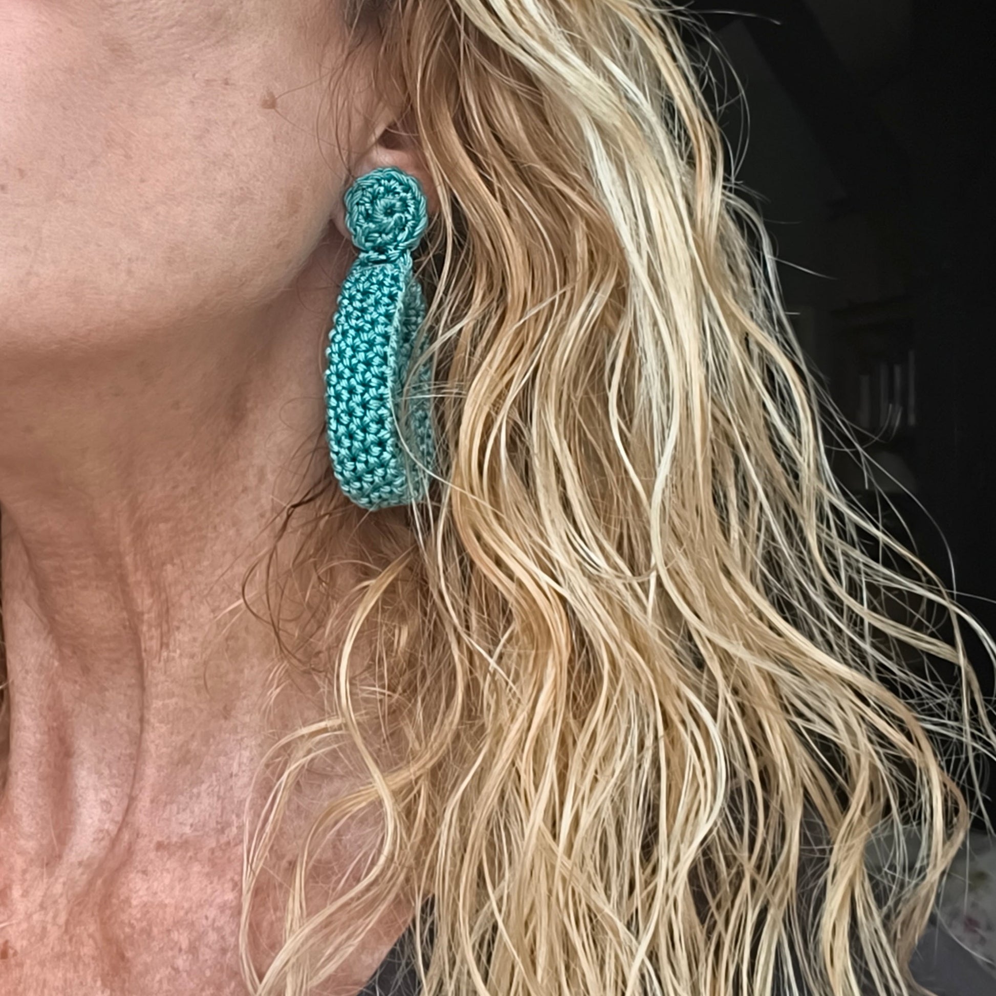 Orange Crochet Hoop Earrings: Cotton Yarn, Gold Plated Studs - StepToLight