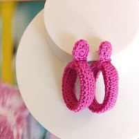 Orange Crochet Hoop Earrings: Cotton Yarn, Gold Plated Studs - StepToLight