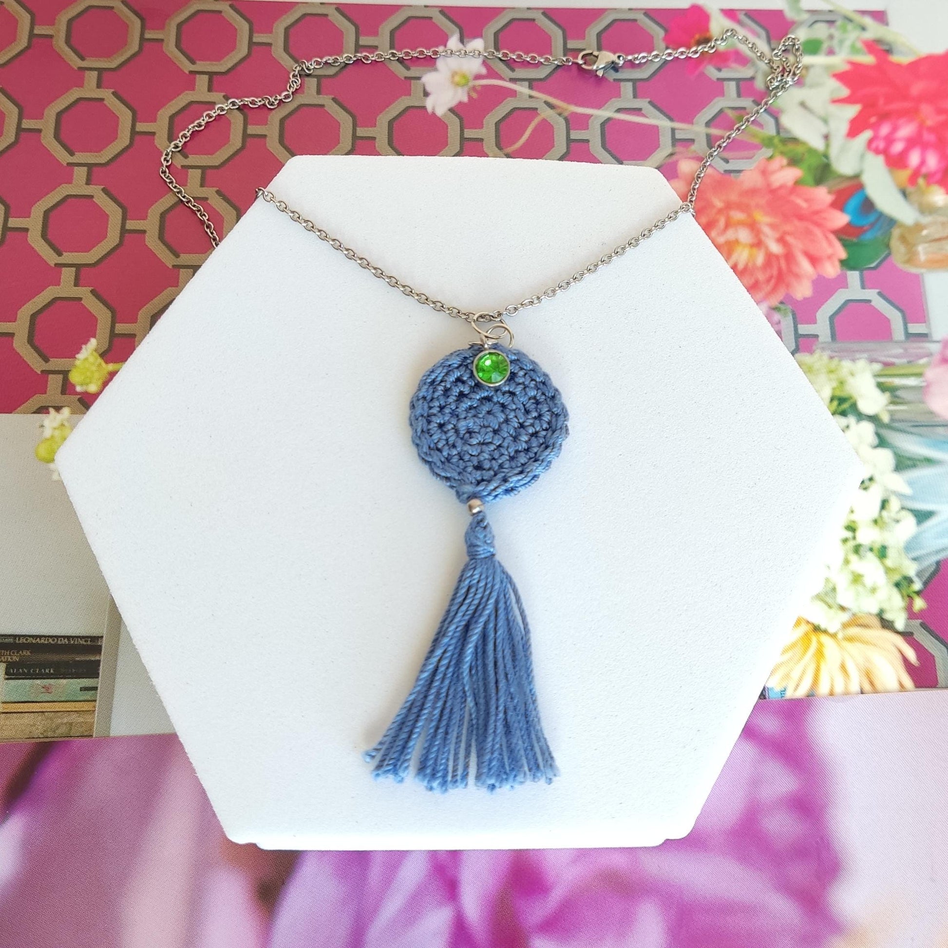 Personalized Crochet Necklace with Charm - Initial, Birthstone, or Evil Eye Boho Jewelry - StepToLight