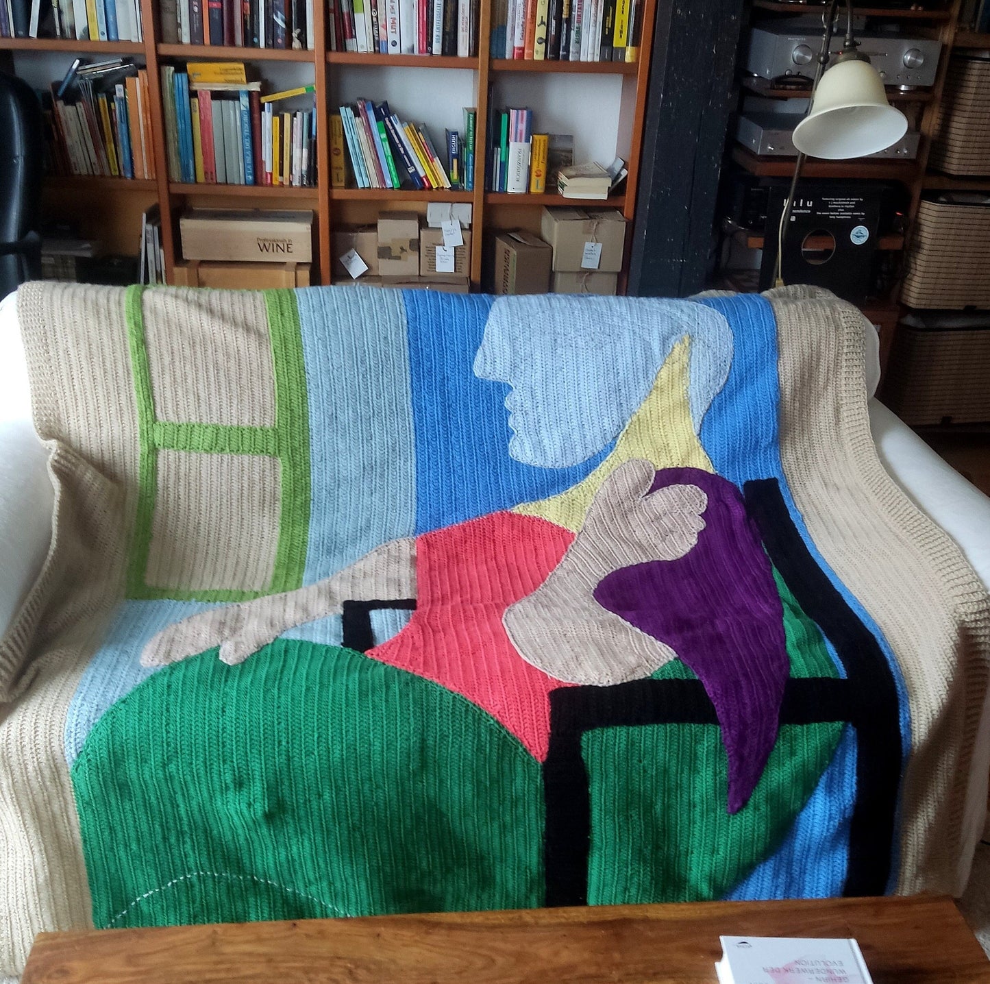 Picasso Inspired Crochet Throw Blanket - Cubist Art Sofa Decor - StepToLight
