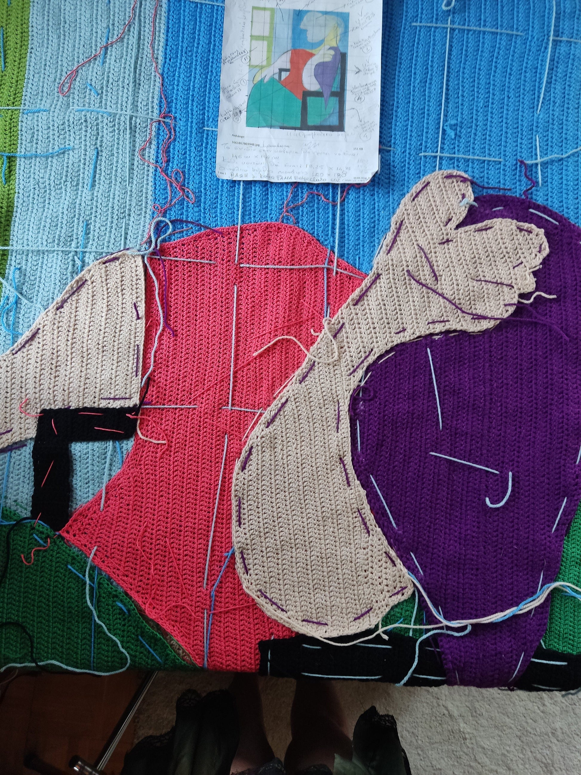 Picasso Inspired Crochet Throw Blanket - Cubist Art Sofa Decor - StepToLight