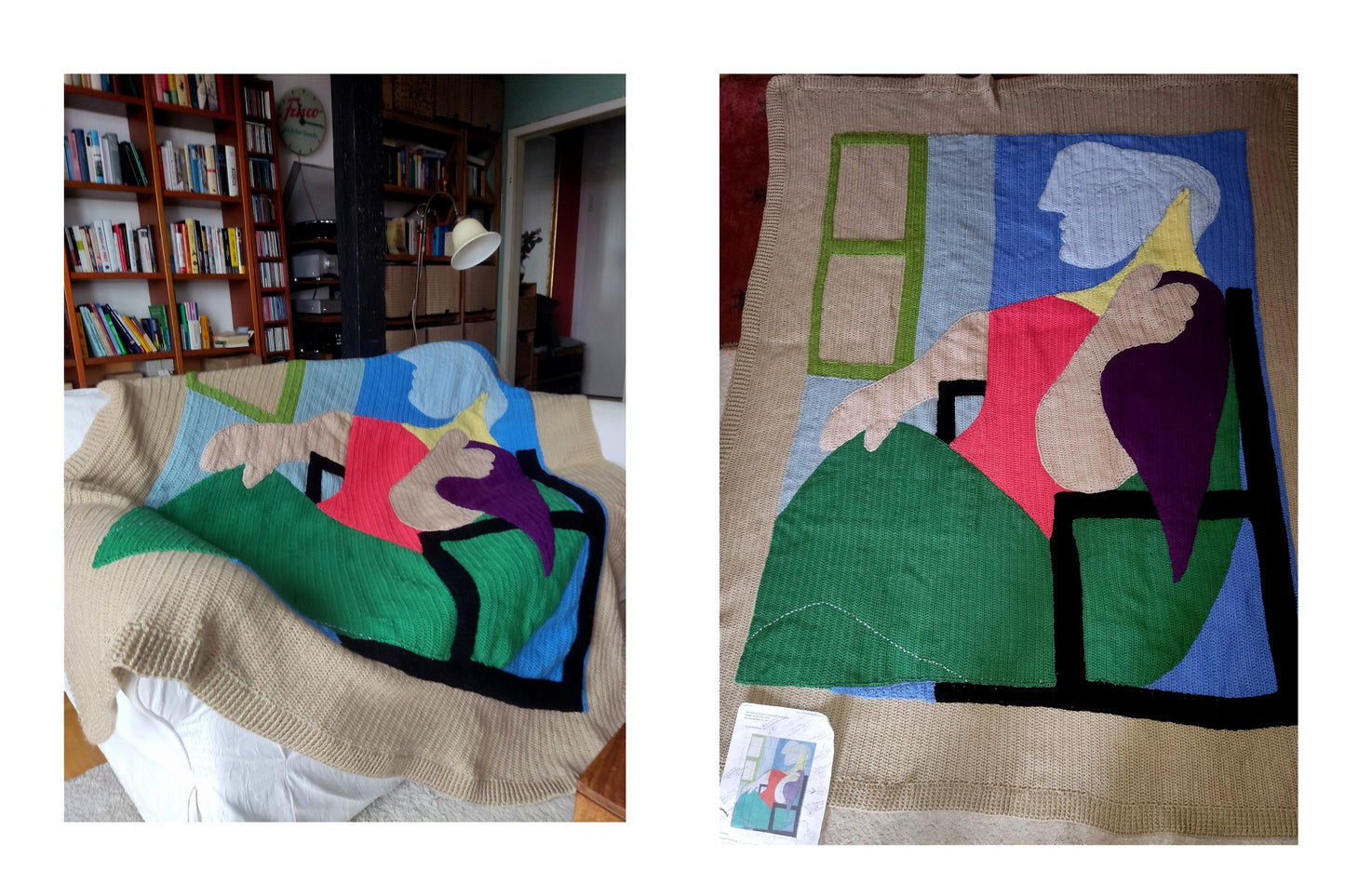 Picasso Inspired Crochet Throw Blanket - Cubist Art Sofa Decor - StepToLight