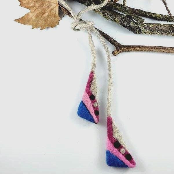 Pink Blue Lariat Necklace | Convertible Scarf | Handmade Merino Wool - StepToLight
