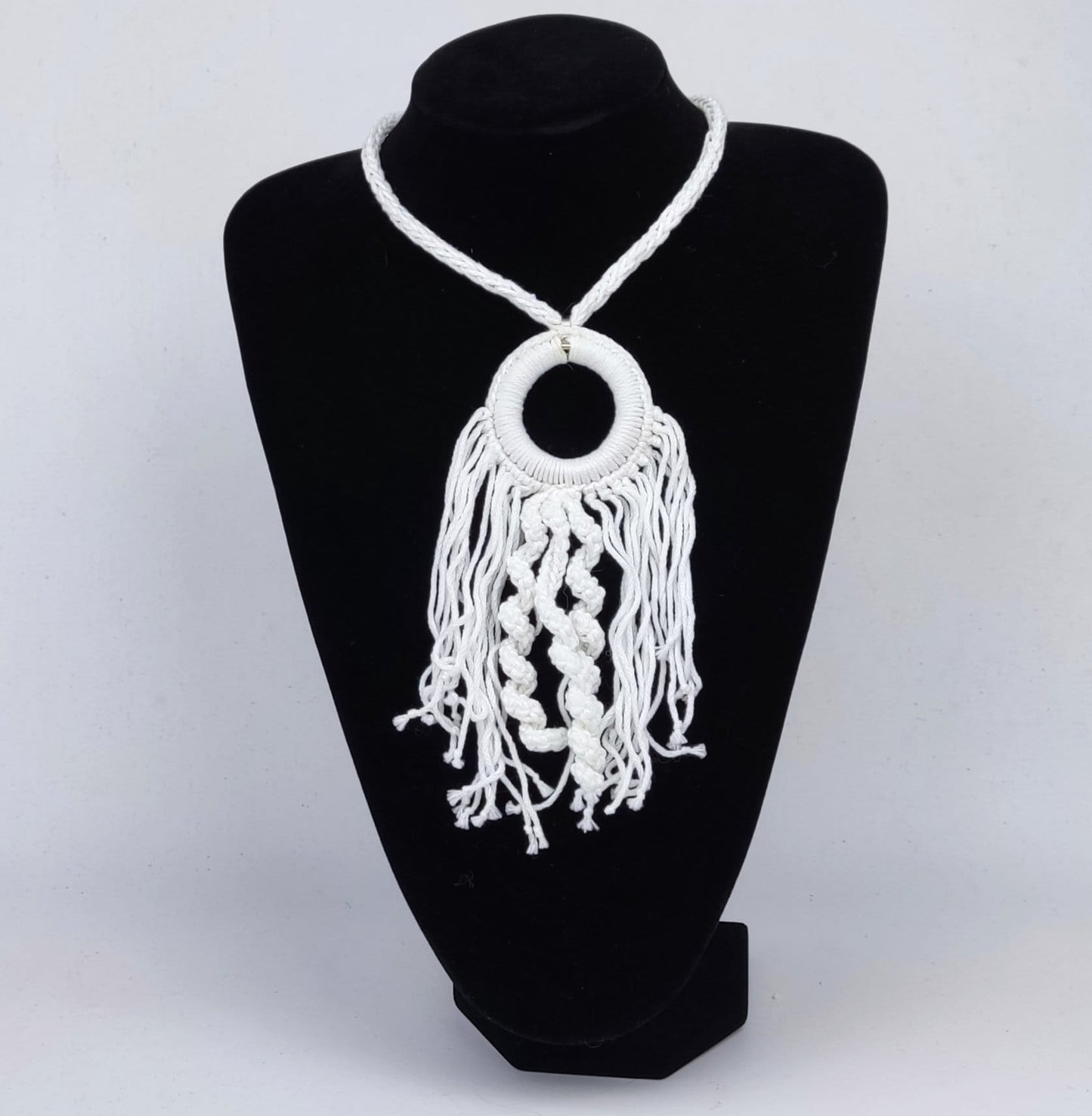Pink Crochet Fringe Pendant Necklace - Handmade Boho Statement Jewelry - StepToLight