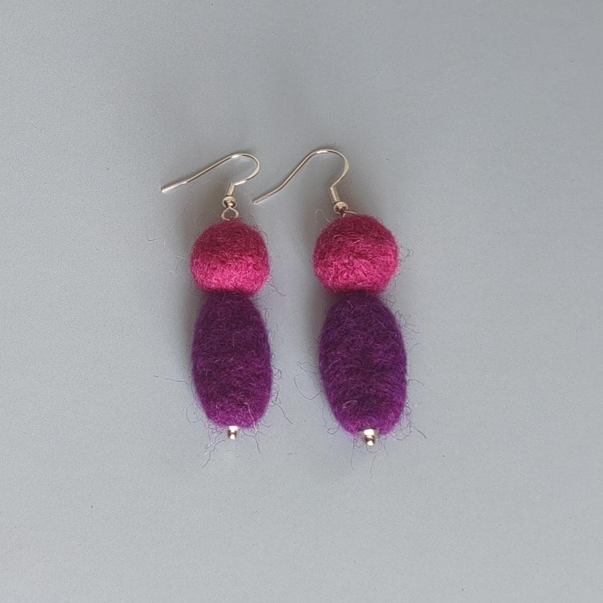 Purple Hot Pink Felt Dangle Earrings | Needle Felted Boho Statement Jewelry - StepToLight