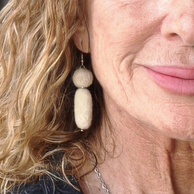 Purple Hot Pink Felt Dangle Earrings | Needle Felted Boho Statement Jewelry - StepToLight