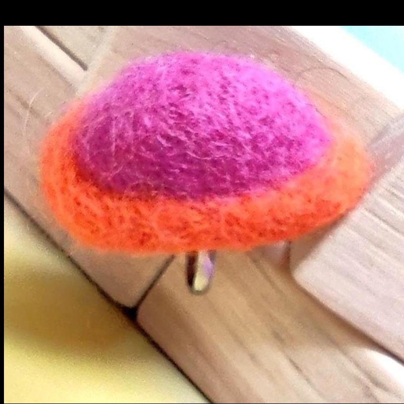 Purple Hot Pink Felt Ring Oval Adjustable Handmade Statement Ring - StepToLight