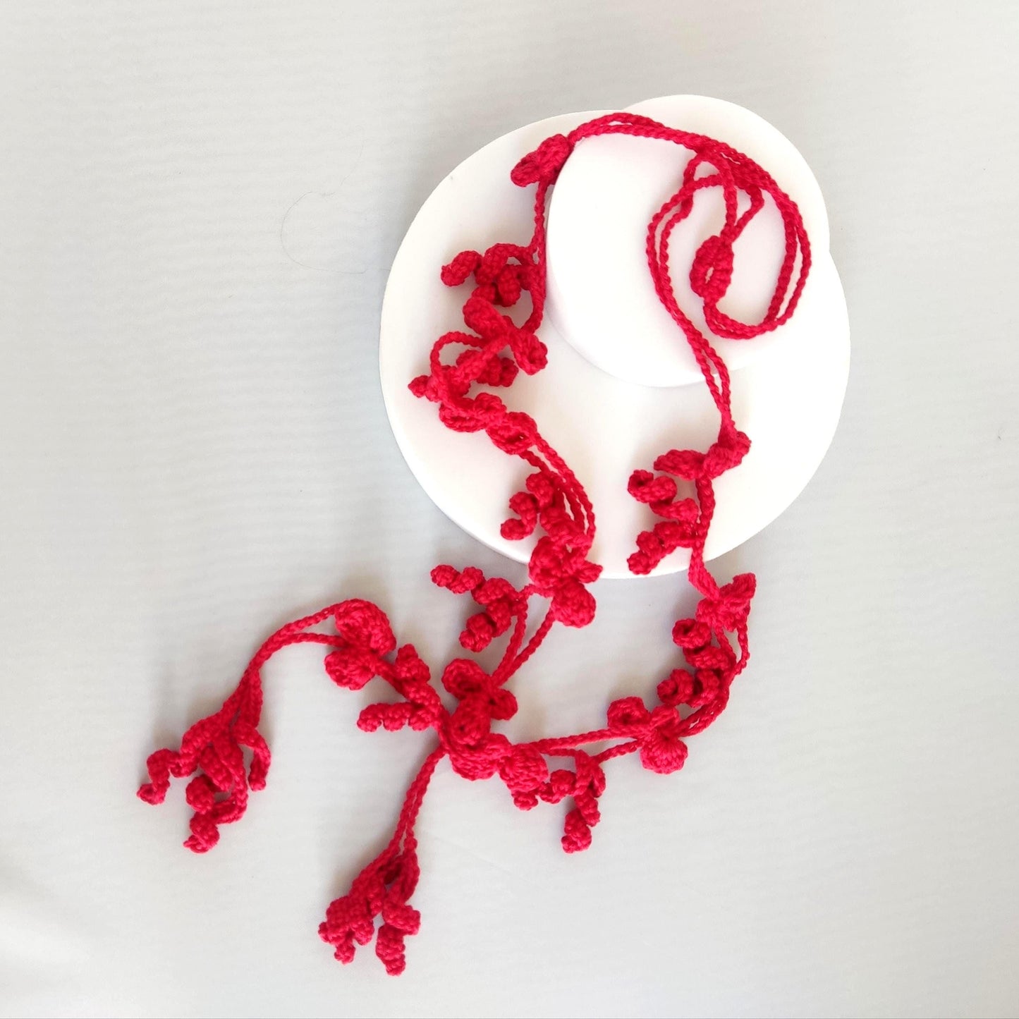 Red Crochet Lariat Necklace - 3 - in - 1 Convertible Necklace - StepToLight