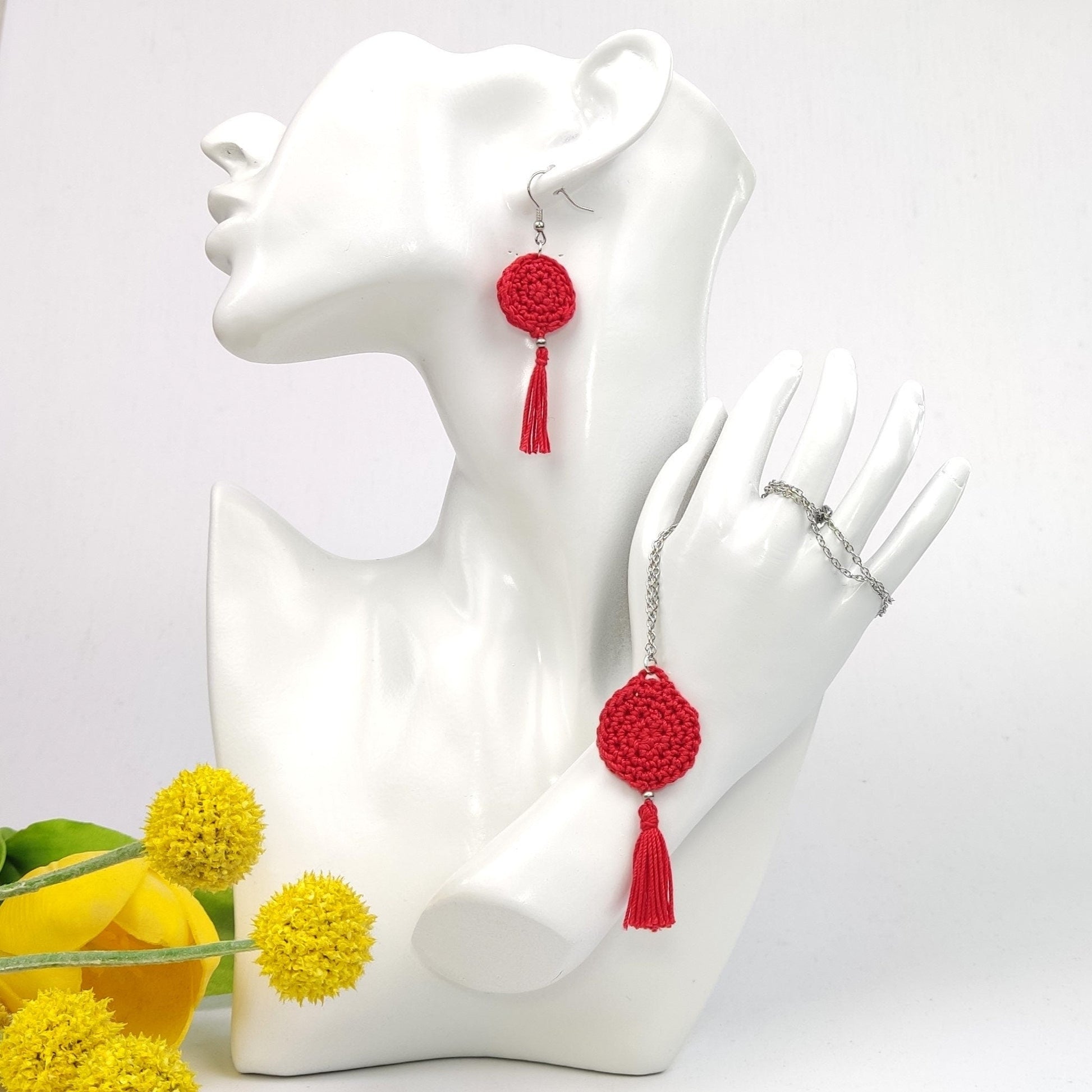 Red Crochet Tassel Earrings: Elegant Boho Jewelry Gift - StepToLight