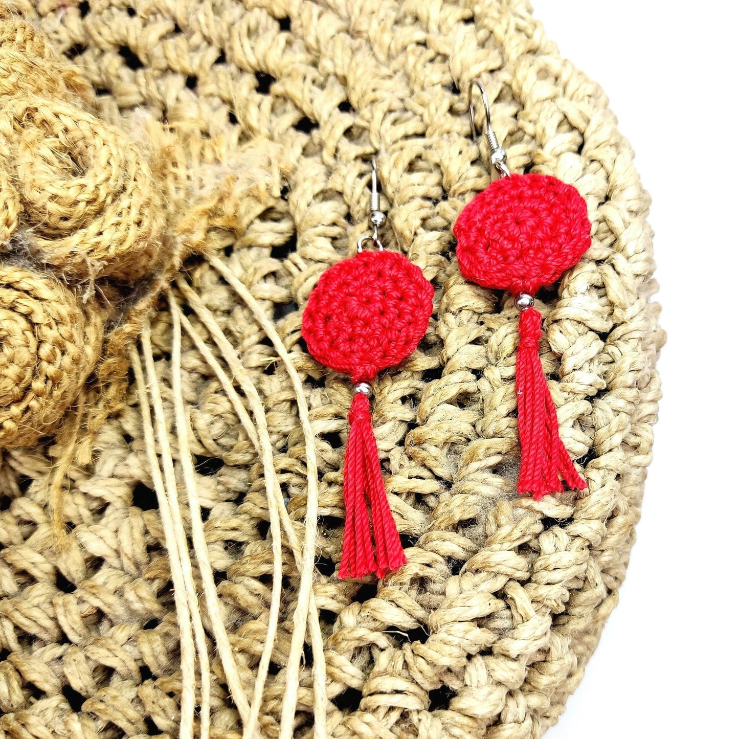 Red Crochet Tassel Earrings: Elegant Boho Jewelry Gift - StepToLight