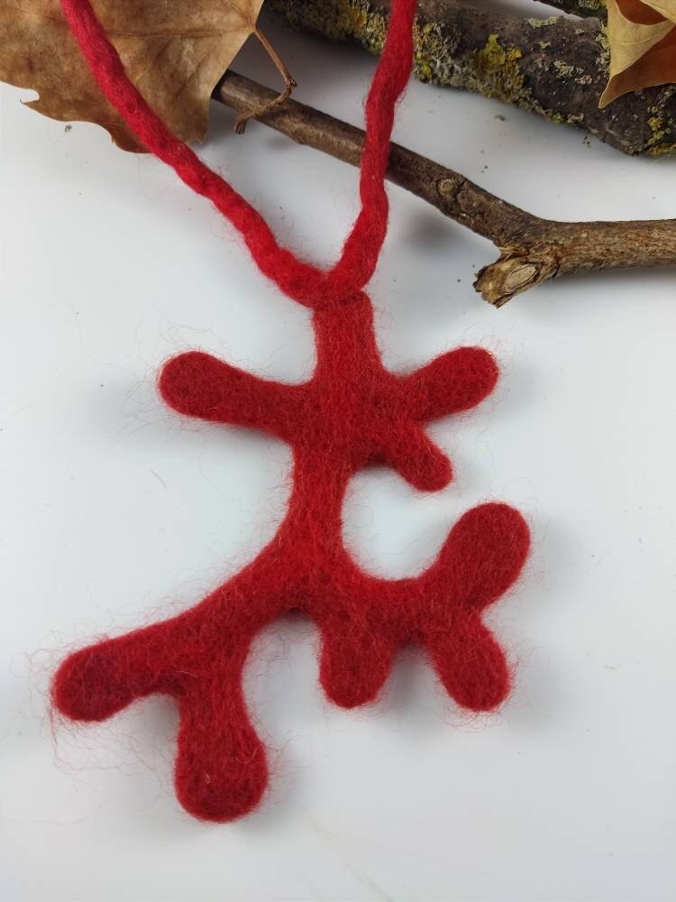 Red Felt Choker | Branch & Leaves Art to Wear | Handmade Merino Wool - StepToLight