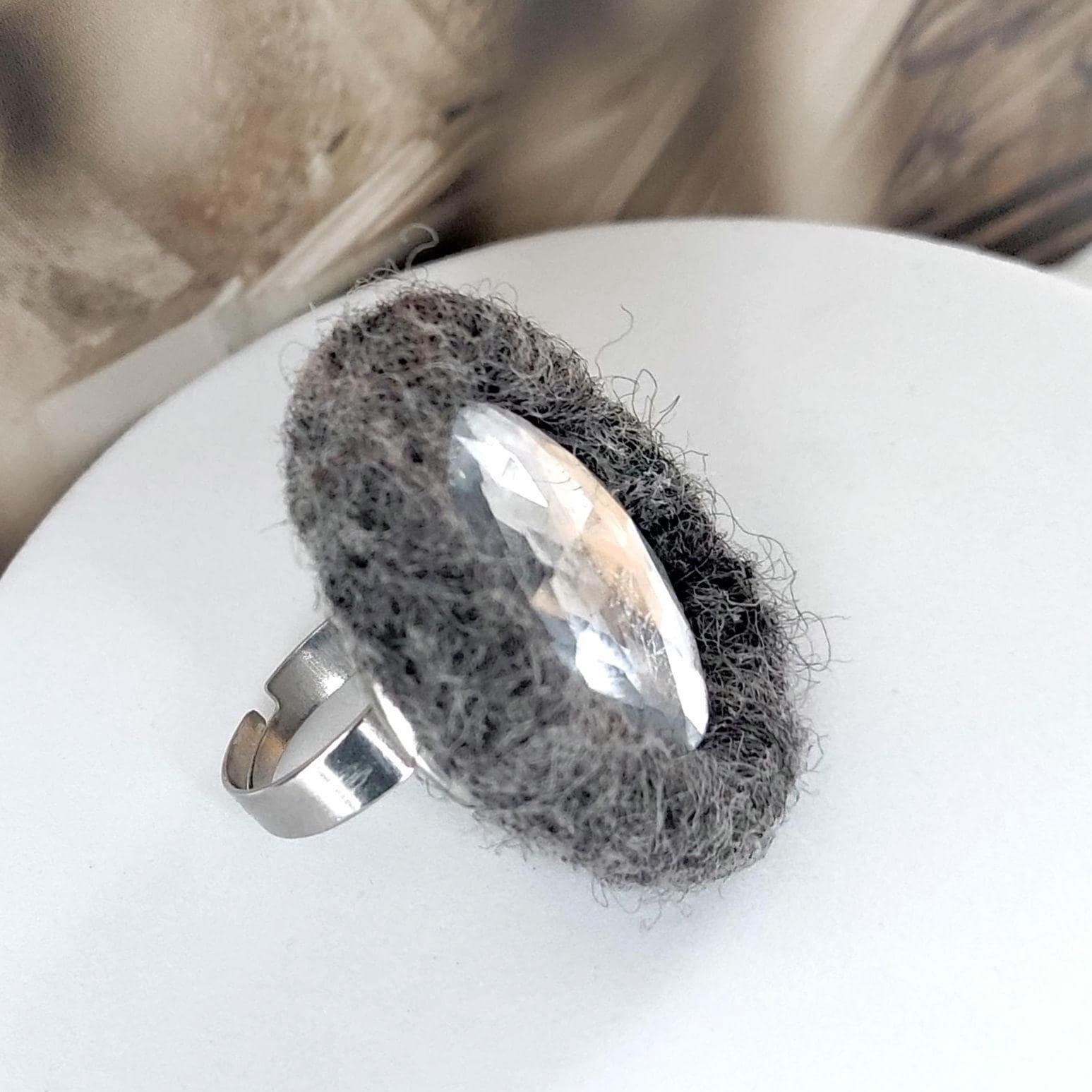 Red Marquise Felt Ring | Sculptural Statement Ring | Handmade Fiber Jewelry - StepToLight