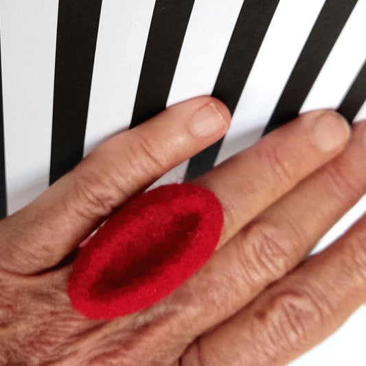 Red Marquise Felt Ring | Sculptural Statement Ring | Handmade Fiber Jewelry - StepToLight