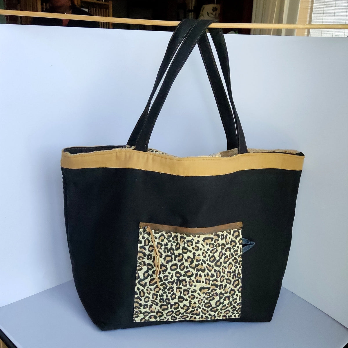 Reversible Tote Bag — Black Leopard & Boho Burlap | Large Handmade Bag | Limited Edition - StepToLight