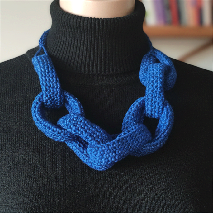 Royal Blue Chunky Crochet Chain Necklace - Handmade Braided Cotton Statement Jewelry, Adjustable