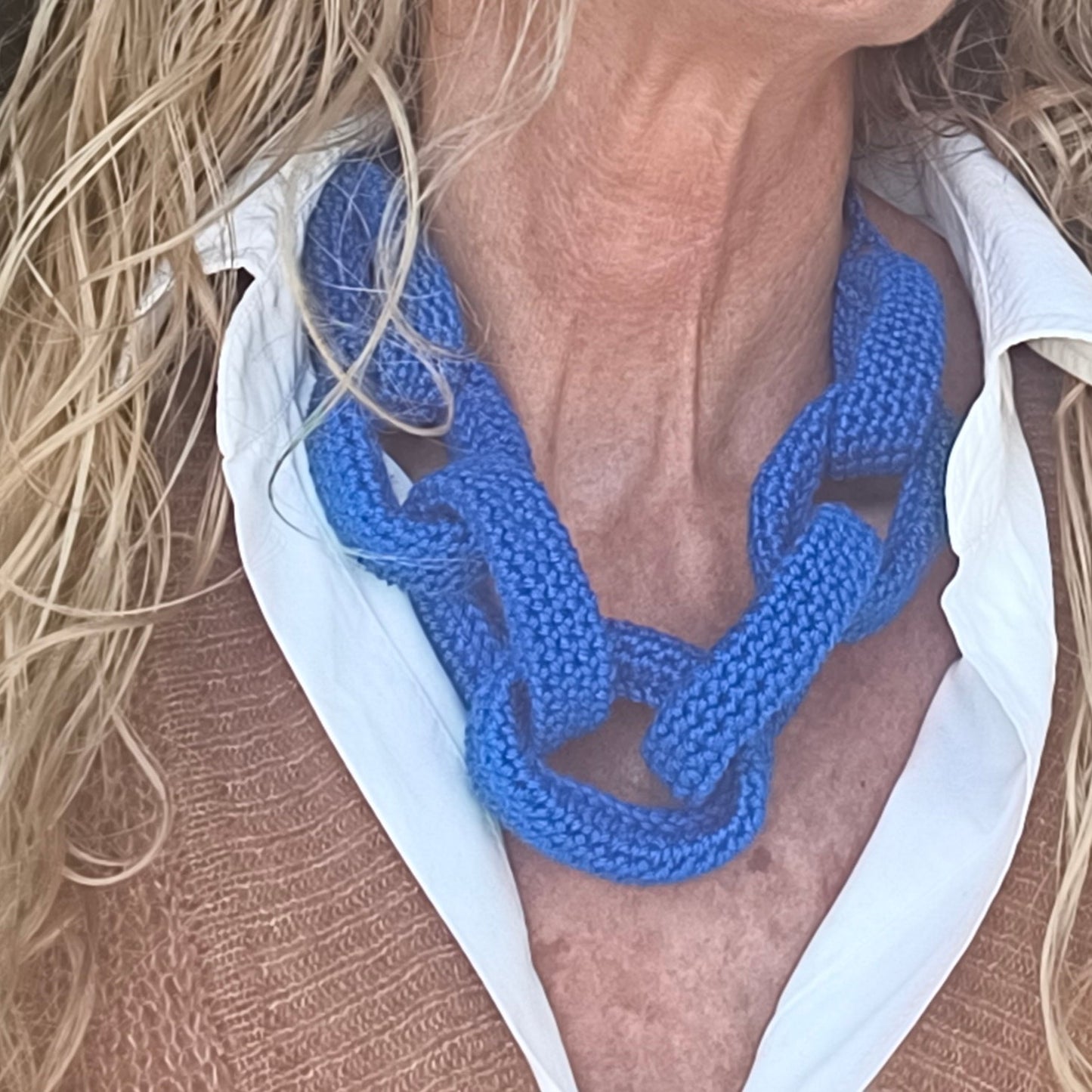 Royal Blue Chunky Crochet Necklace - Braided Chain Jewelry - StepToLight