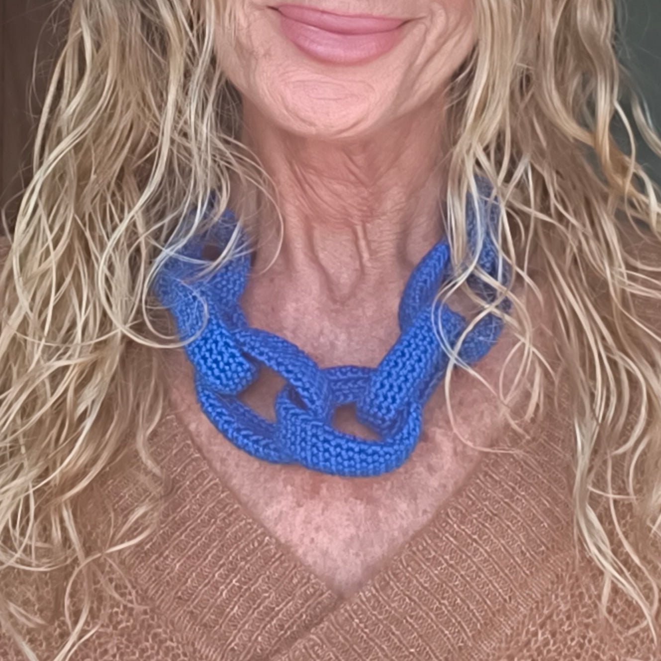 Royal Blue Chunky Crochet Necklace - Braided Chain Jewelry - StepToLight