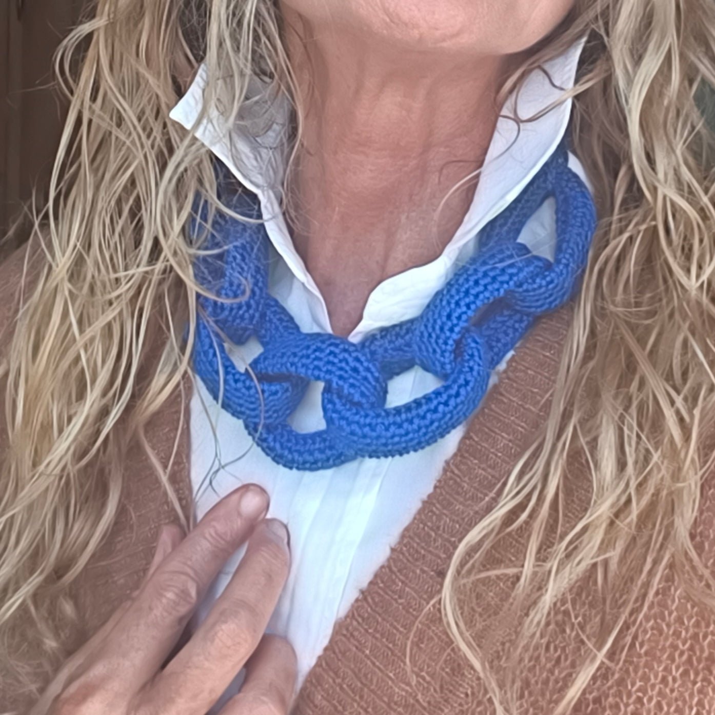 Royal Blue Chunky Crochet Necklace - Braided Chain Jewelry - StepToLight