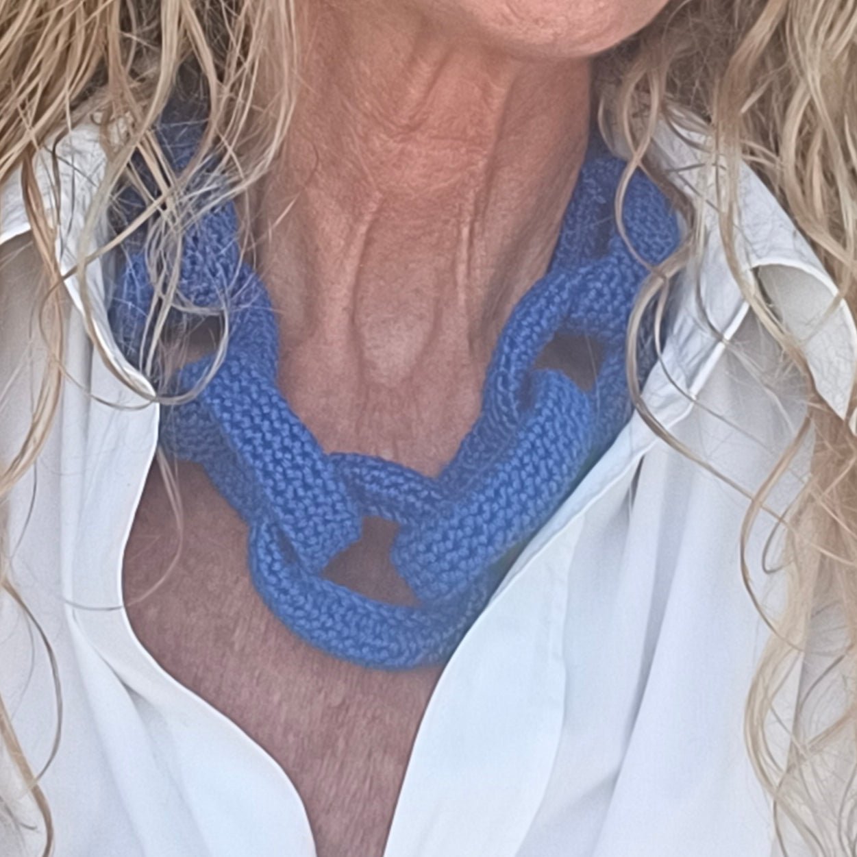 Royal Blue Chunky Crochet Necklace - Braided Chain Jewelry - StepToLight