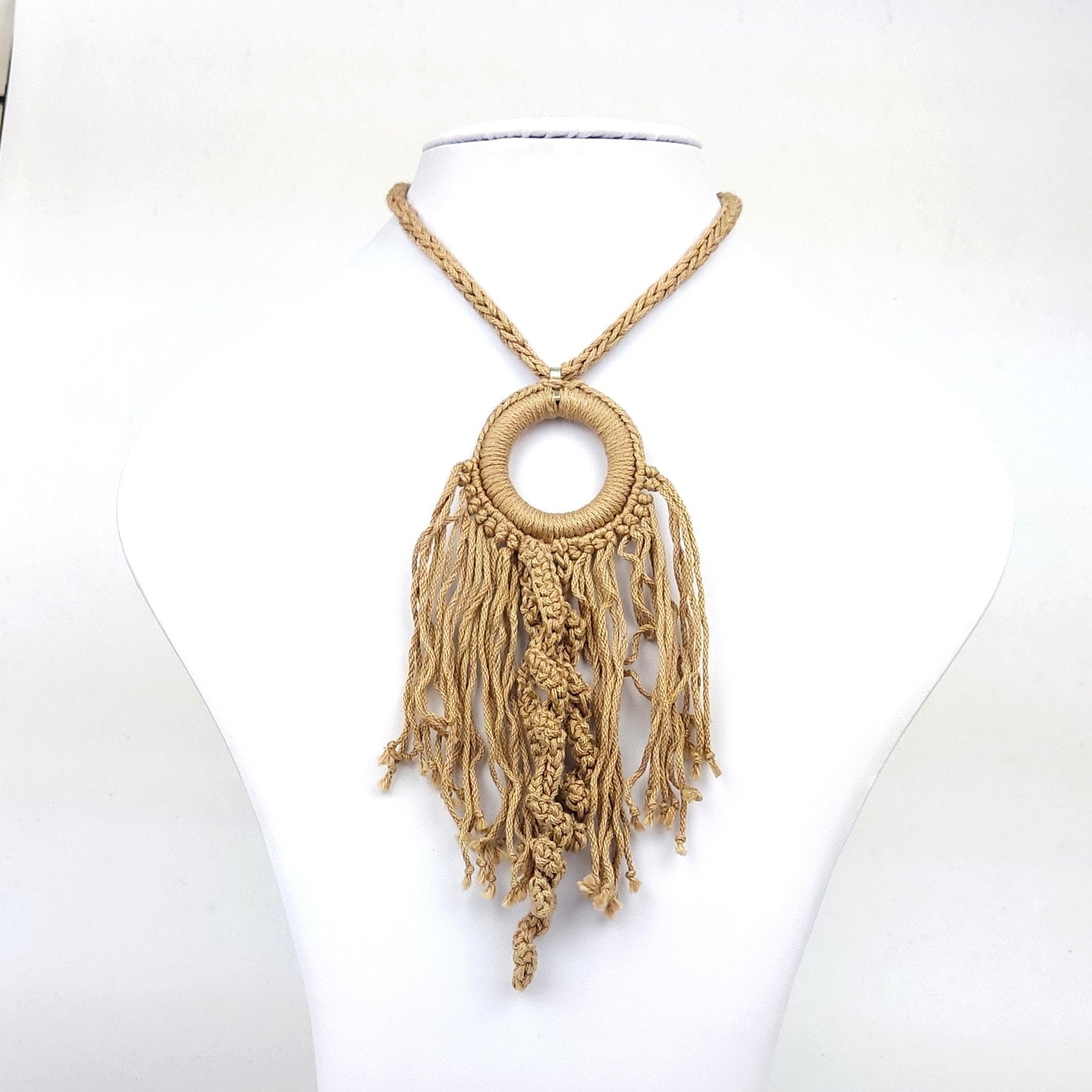 Royal Blue Crochet Fringe Pendant Necklace - Handmade Boho Statement Jewelry - StepToLight