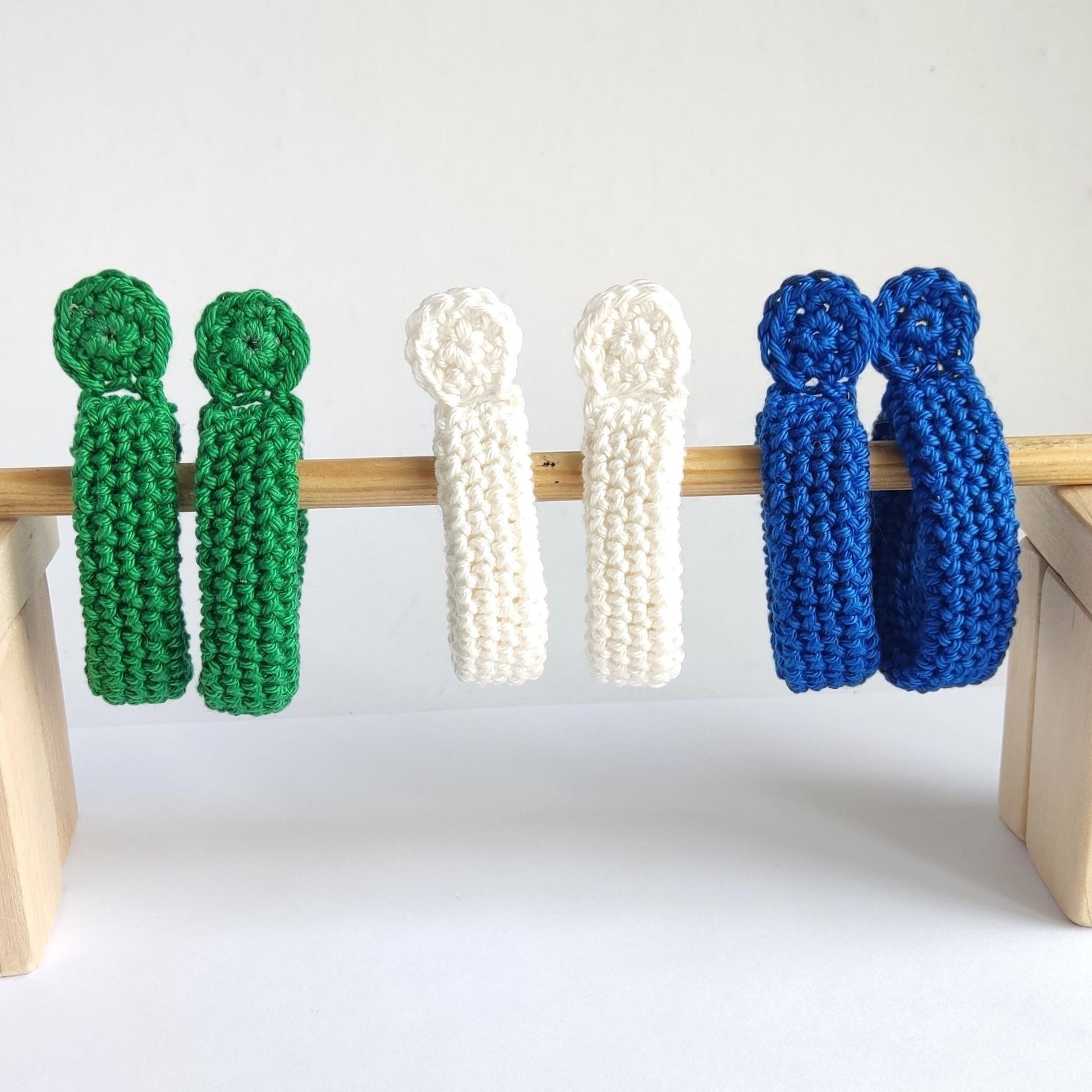 Royal Blue Crochet Hoop Earrings: Cotton Yarn, Gold Plated Studs - StepToLight