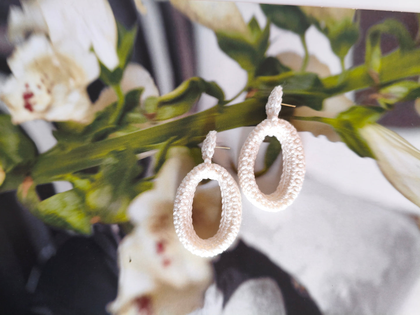 Royal Blue Crochet Hoop Earrings: Cotton Yarn, Gold Plated Studs - StepToLight