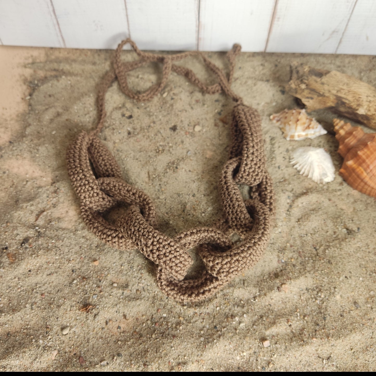 Rust Orange Chunky Crochet Statement Necklace - Handmade Braided Cotton Fall Winter Jewelry - StepToLight