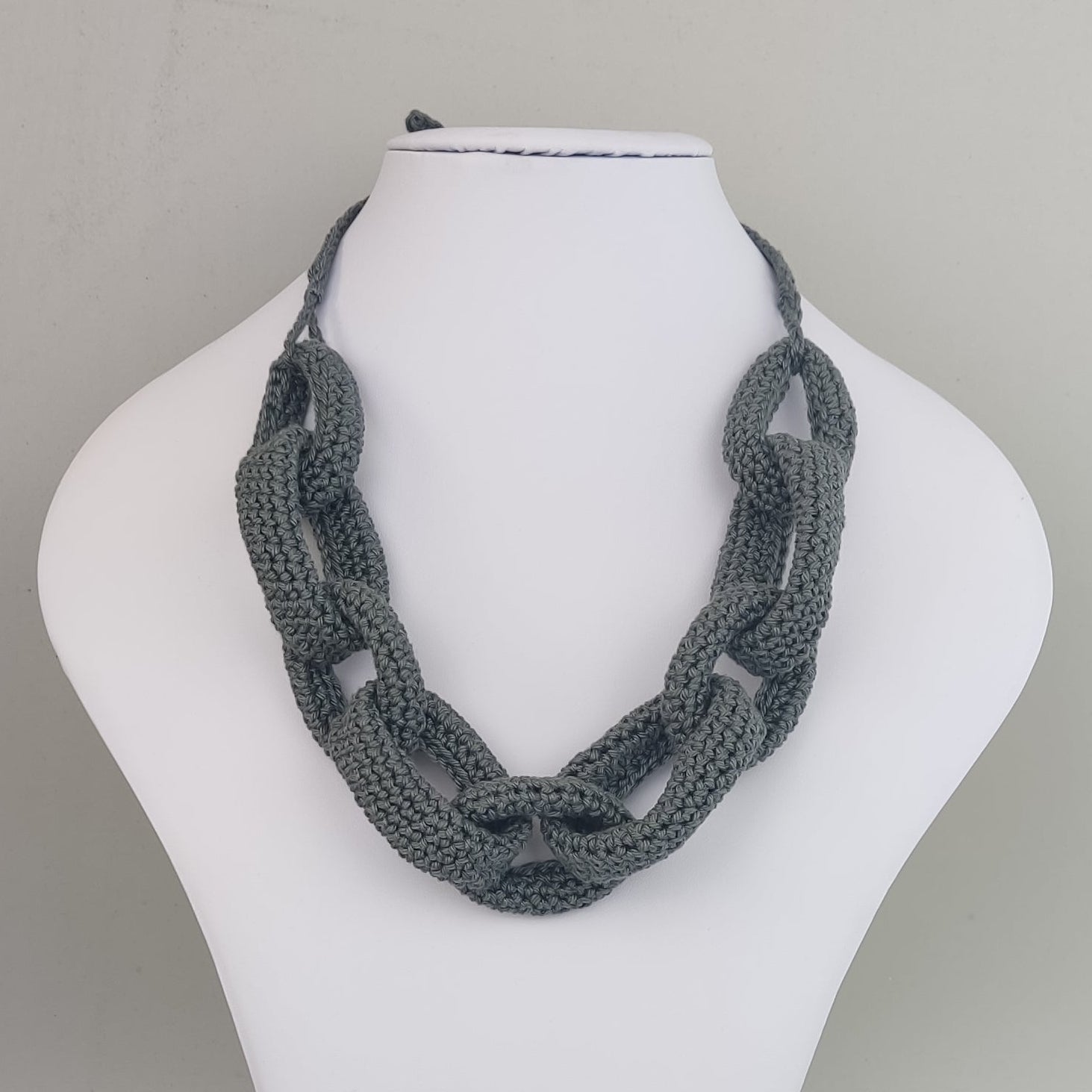 Rust Orange Chunky Crochet Statement Necklace - Handmade Braided Cotton Fall Winter Jewelry - StepToLight