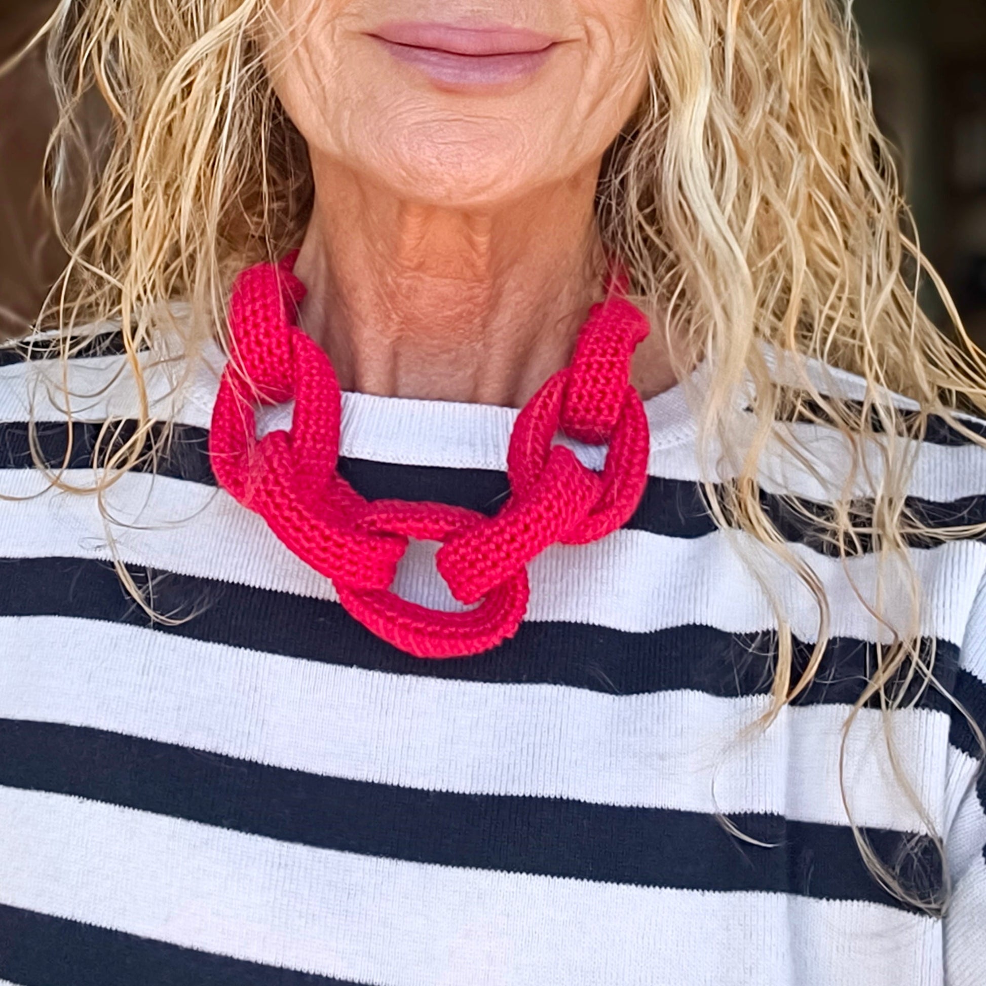 Rust Orange Chunky Crochet Statement Necklace - Handmade Braided Cotton Fall Winter Jewelry - StepToLight
