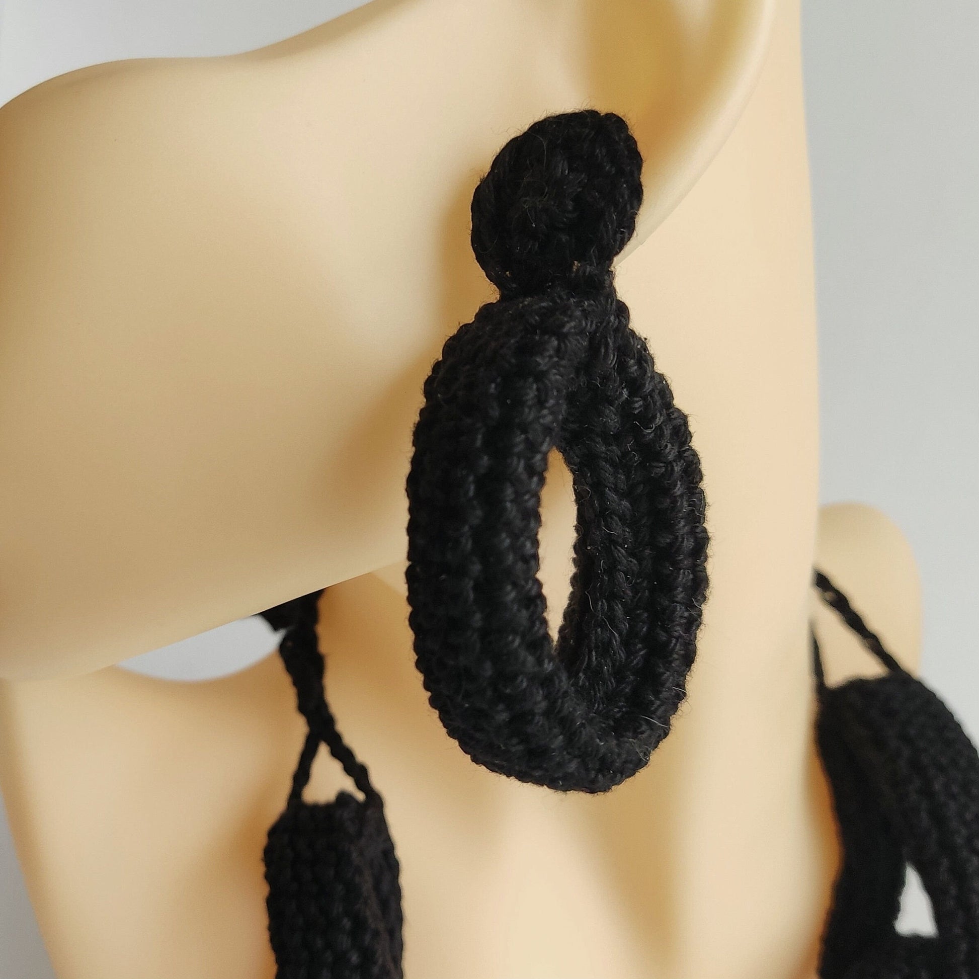 Silver Crochet Statement Earrings: Gold Plated Studs, Metallic Yarn - StepToLight