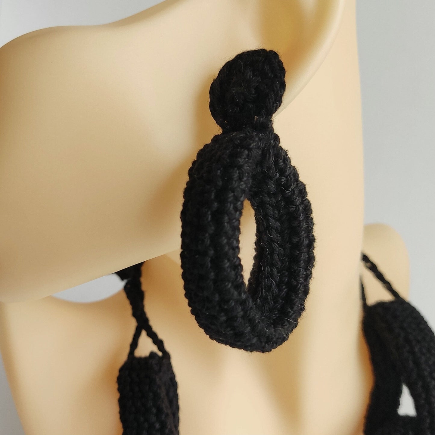 Silver Crochet Statement Earrings: goldPlated Studs, metalic Yarn - StepToLight