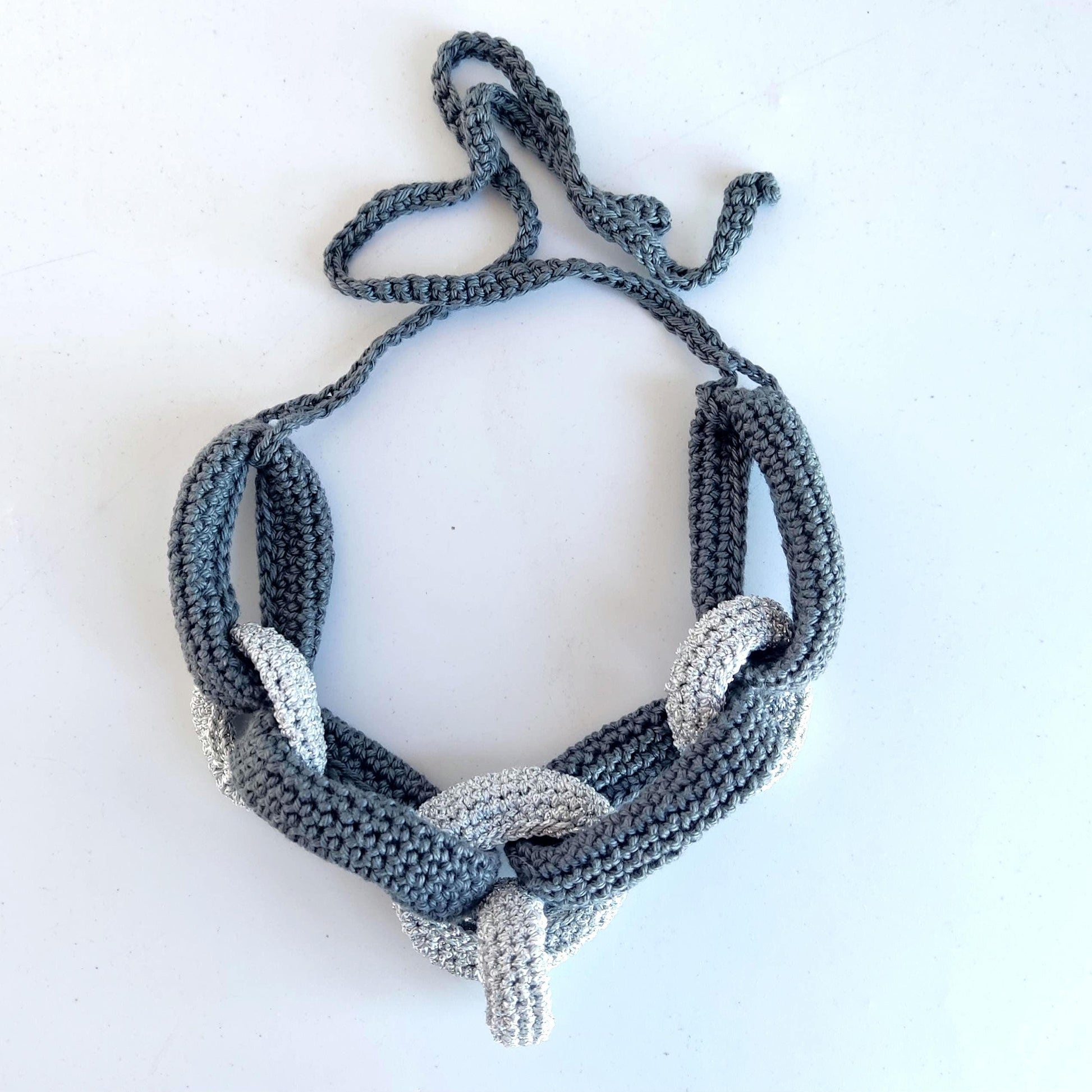 Silver Crochet Statement Earrings: goldPlated Studs, metalic Yarn - StepToLight