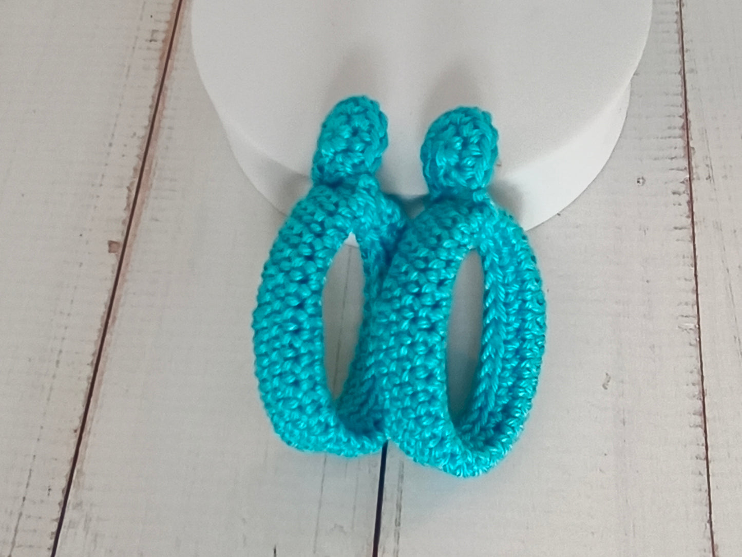 Turquoise Crochet Hoop Earrings - Handmade Boho Earrings - Lightweight Cotton - Gift for Her