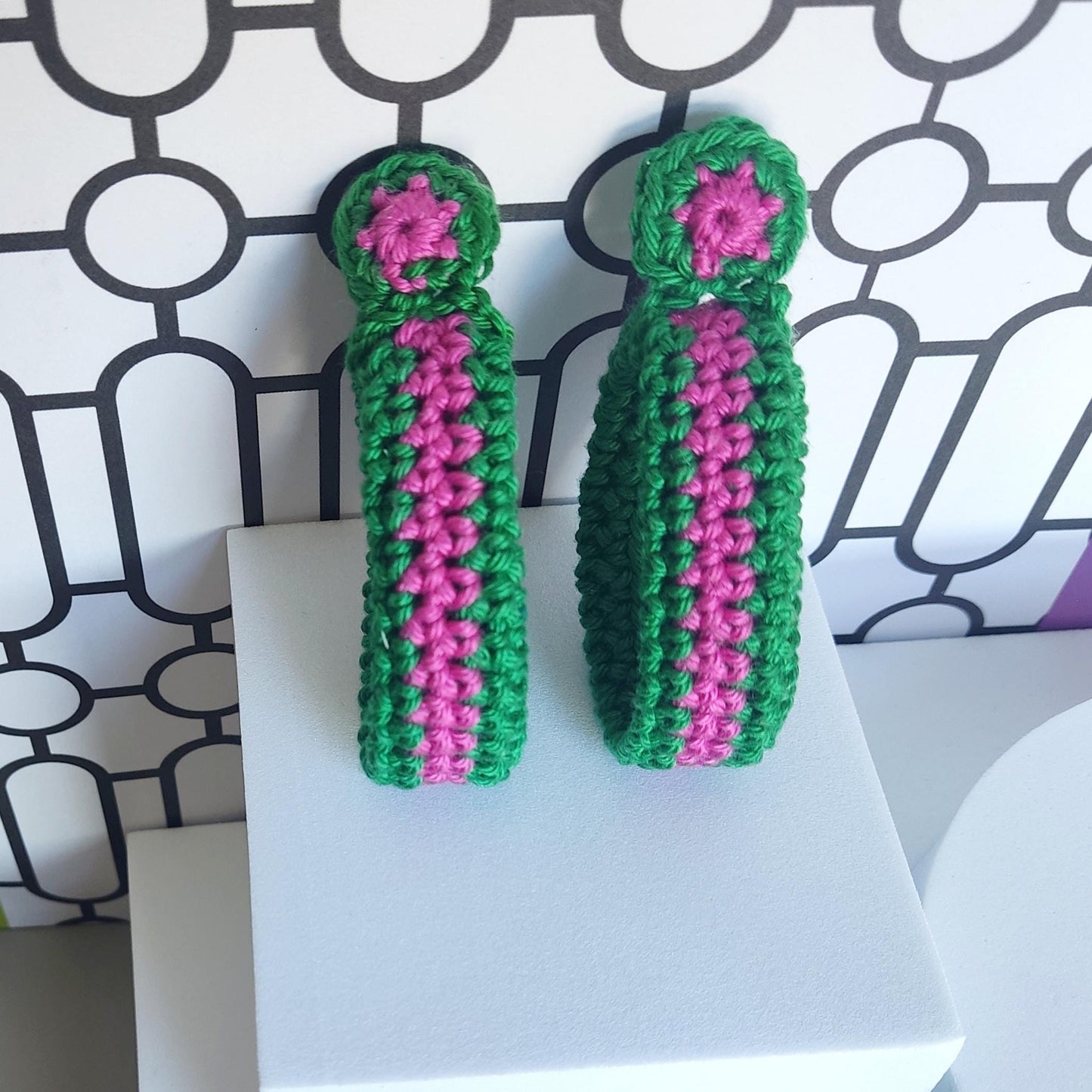 Turquoise & Burnt Orange Crochet Hoop Earrings: Cotton Yarn, Gold Plated Studs - StepToLight