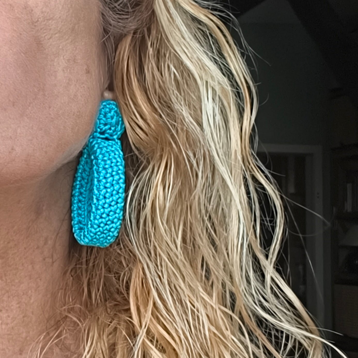 Turquoise Crochet Hoop Earrings - Handmade Boho Earrings - Lightweight Cotton - Gift for Her - StepToLight