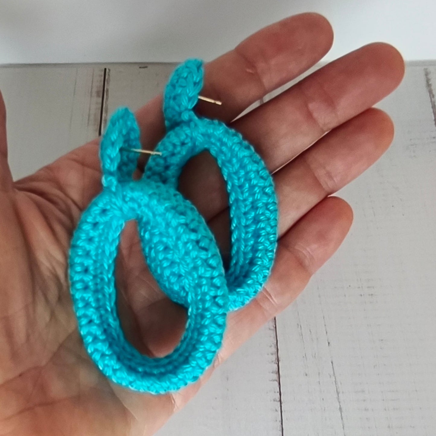Turquoise Crochet Hoop Earrings - Handmade Boho Earrings - Lightweight Cotton - Gift for Her - StepToLight