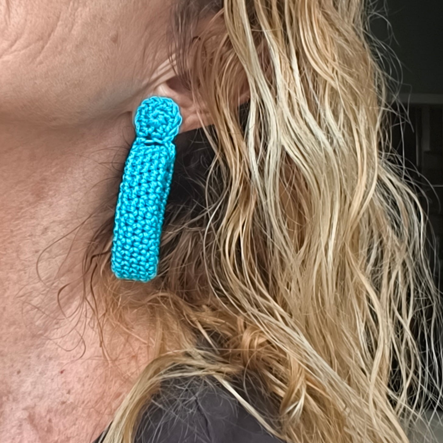 Turquoise Crochet Hoop Earrings - Handmade Boho Earrings - Lightweight Cotton - Gift for Her - StepToLight